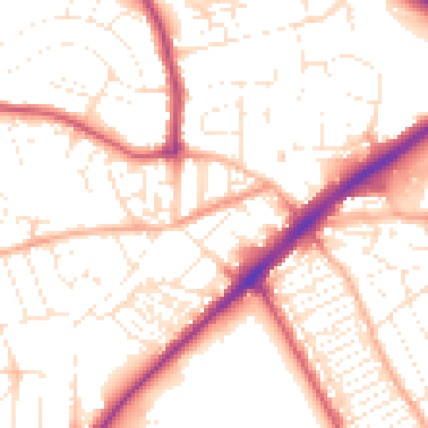 Daytime road noise heatmap for PL2 3LY