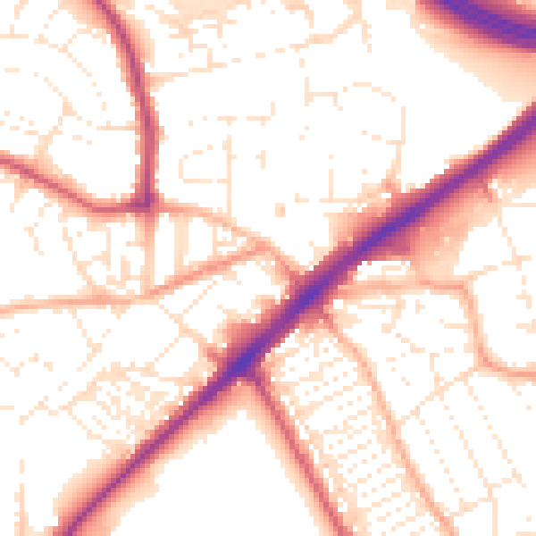 Daytime road noise heatmap for PL2 3NR