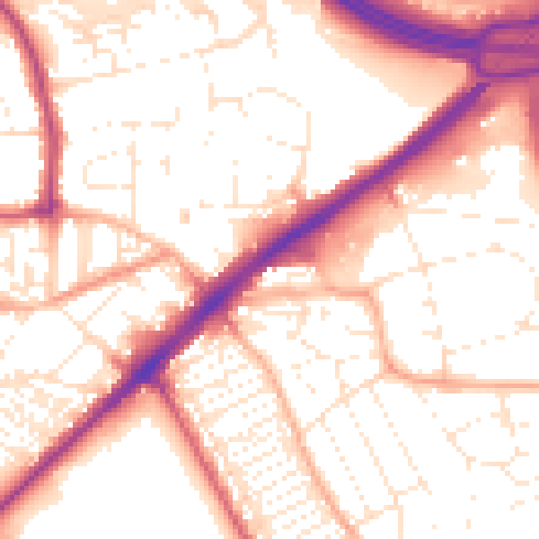 Daytime road noise heatmap for PL2 3NZ