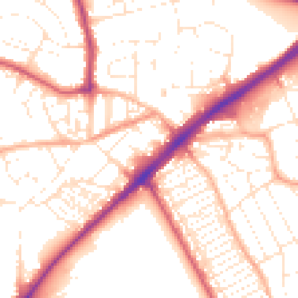 Daytime road noise heatmap for PL2 3PJ