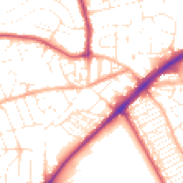 Daytime road noise heatmap for PL2 3PZ