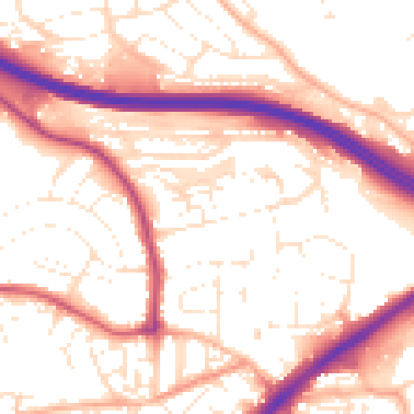 Daytime road noise heatmap for PL2 3SD