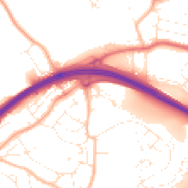 Daytime road noise heatmap for PL5 2DS