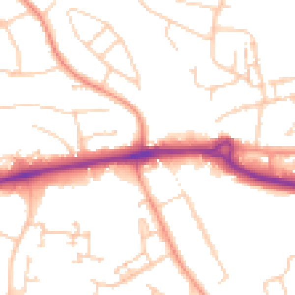 Daytime road noise heatmap for PO14 1AQ