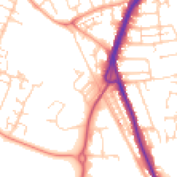 Daytime road noise heatmap for PO14 1DJ