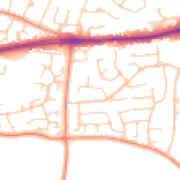 Daytime road noise heatmap for PO14 1RR