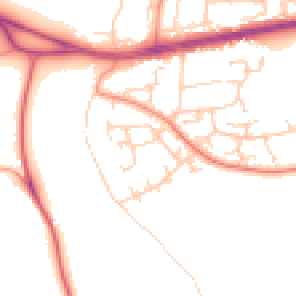 Daytime road noise heatmap for PO14 3AY