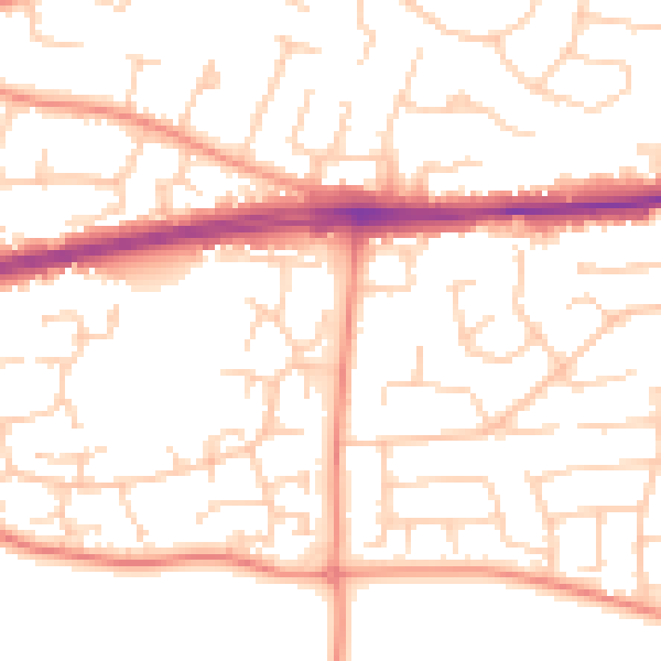Daytime road noise heatmap for PO14 3BB