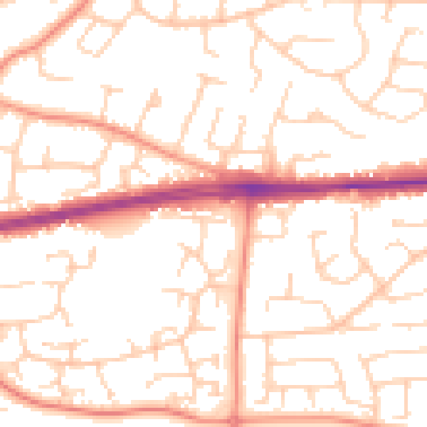 Daytime road noise heatmap for PO14 3BH