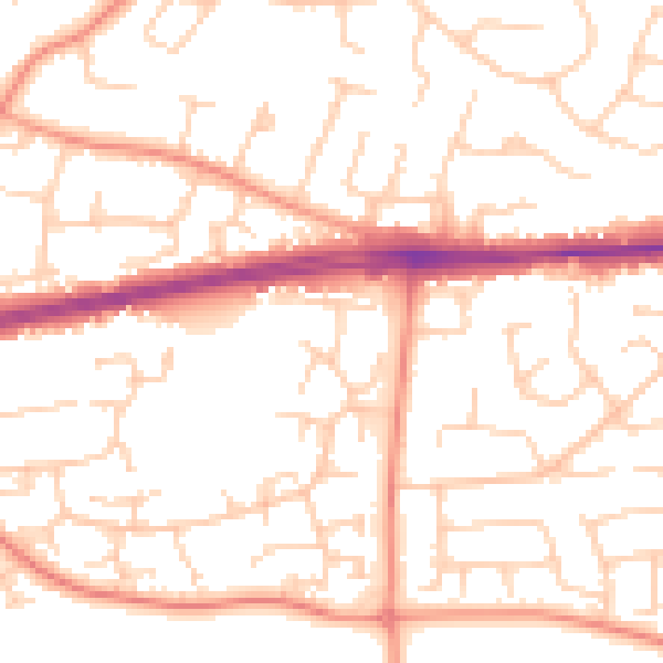 Daytime road noise heatmap for PO14 3BQ