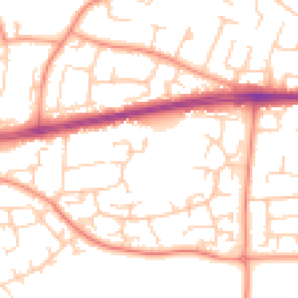 Daytime road noise heatmap for PO14 3JA