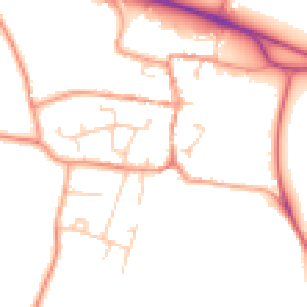 Daytime road noise heatmap for PO14 4ED