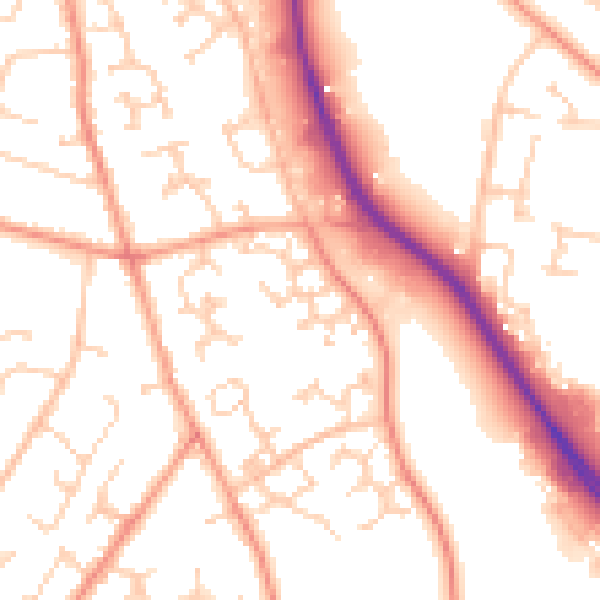 Daytime road noise heatmap for PO14 4QE
