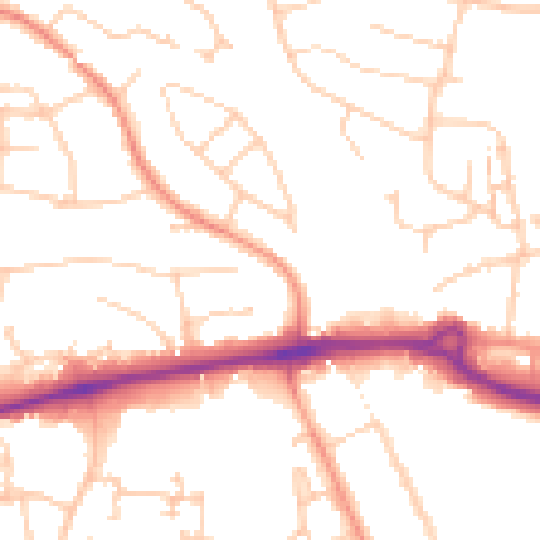Daytime road noise heatmap for PO15 5AA