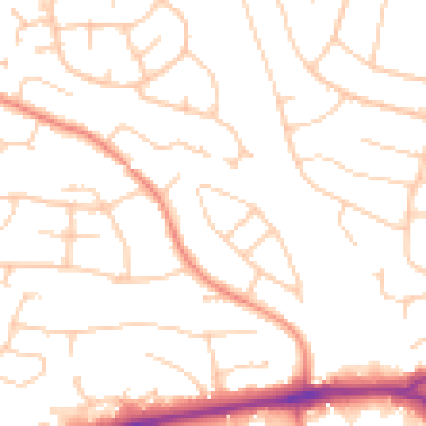 Daytime road noise heatmap for PO15 5AL