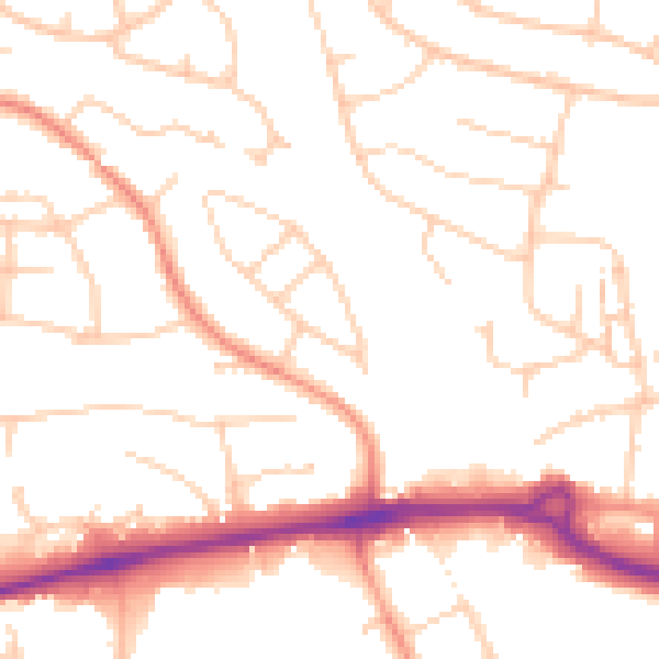 Daytime road noise heatmap for PO15 5AQ
