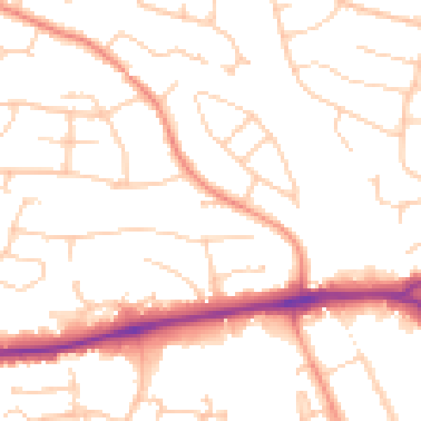 Daytime road noise heatmap for PO15 5AT