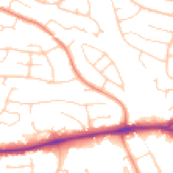 Daytime road noise heatmap for PO15 5AU