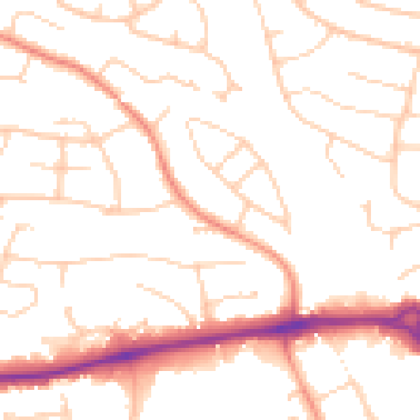 Daytime road noise heatmap for PO15 5AX