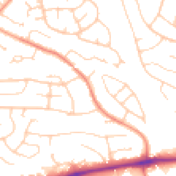 Daytime road noise heatmap for PO15 5AY