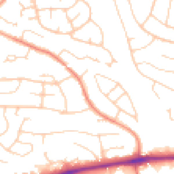 Daytime road noise heatmap for PO15 5AZ