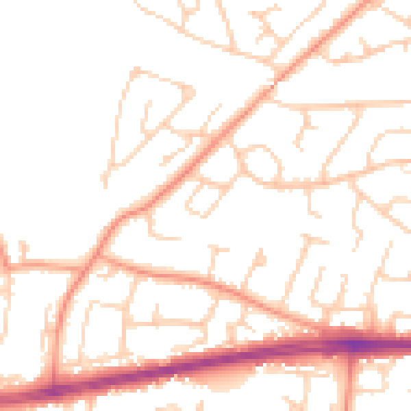 Daytime road noise heatmap for PO15 5BL
