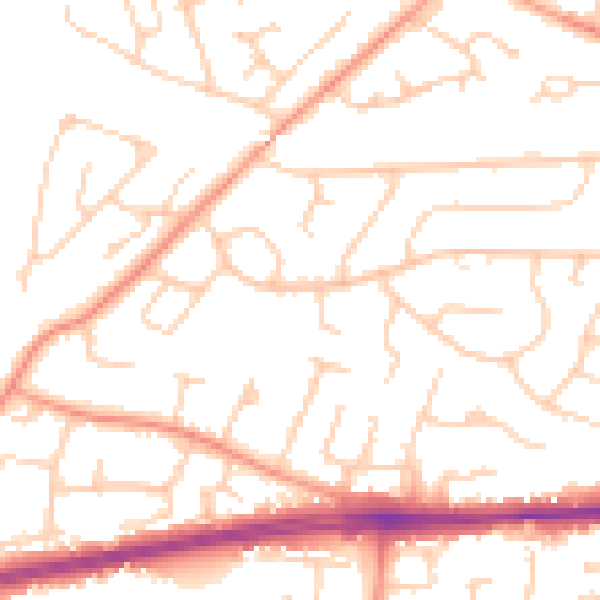 Daytime road noise heatmap for PO15 5BU