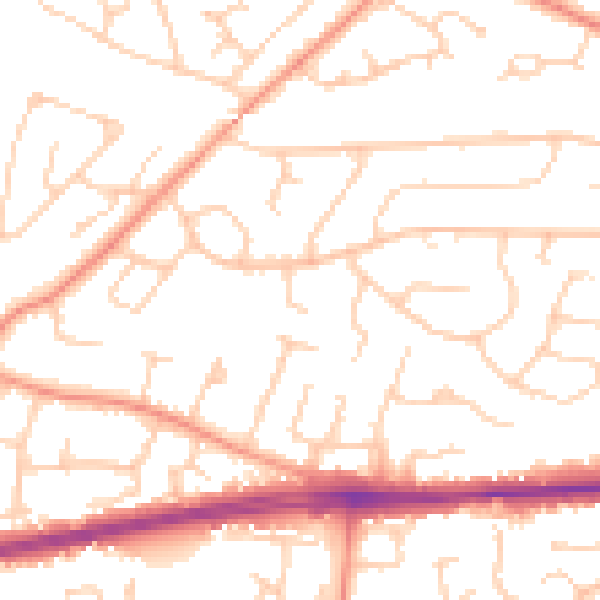Daytime road noise heatmap for PO15 5BX