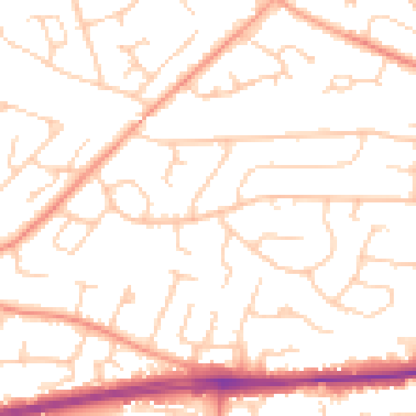 Daytime road noise heatmap for PO15 5BY