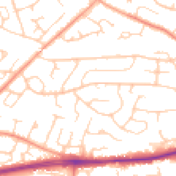 Daytime road noise heatmap for PO15 5BZ