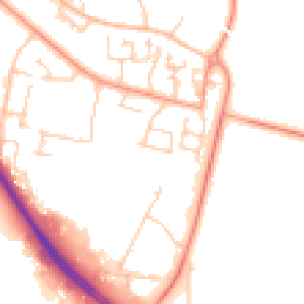Daytime road noise heatmap for PO15 5EF