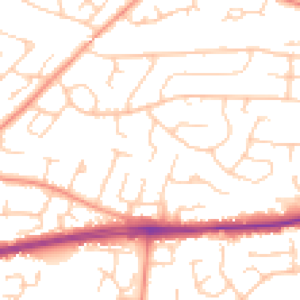 Daytime road noise heatmap for PO15 5LA