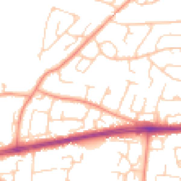 Daytime road noise heatmap for PO15 5LU