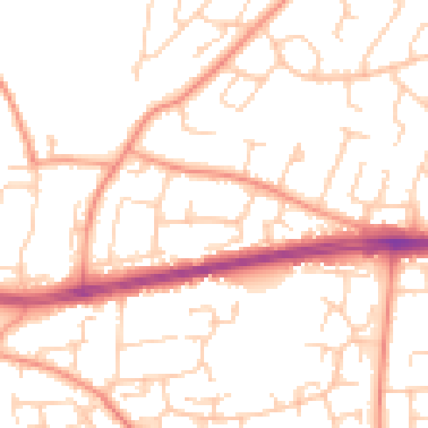 Daytime road noise heatmap for PO15 5NA
