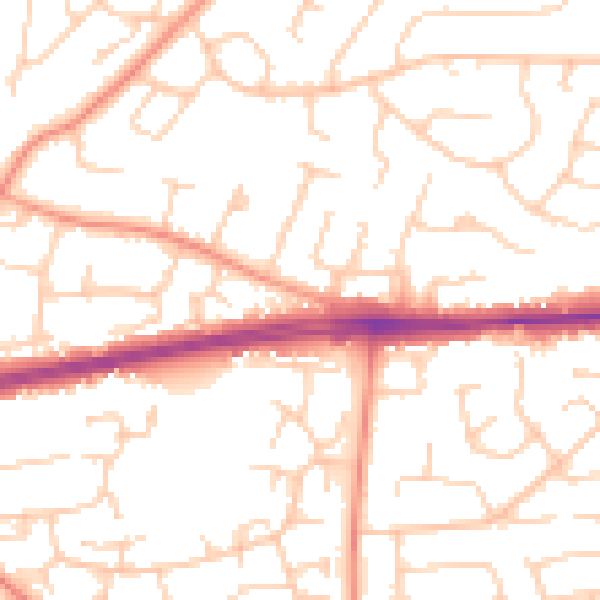 Daytime road noise heatmap for PO15 5QF