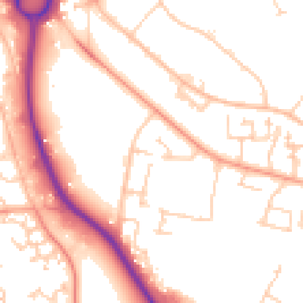 Daytime road noise heatmap for PO15 5QL