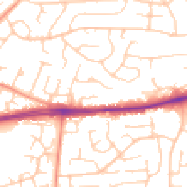 Daytime road noise heatmap for PO15 5QN