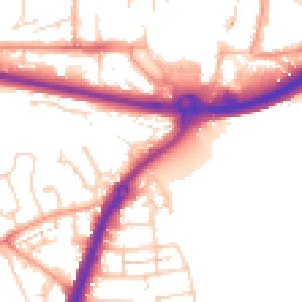 Daytime road noise heatmap for PO16 0BQ