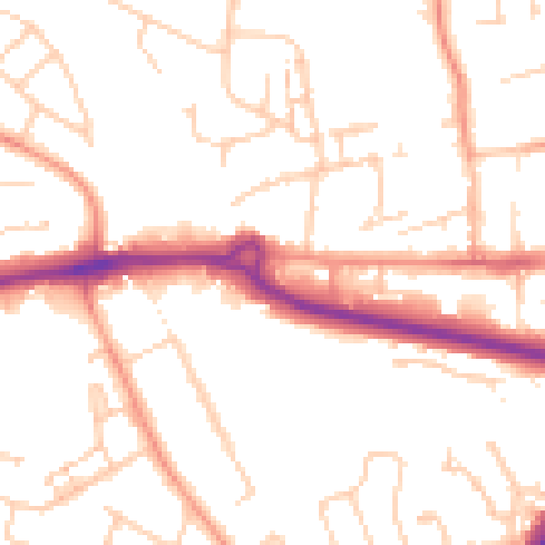 Daytime road noise heatmap for PO16 0HX
