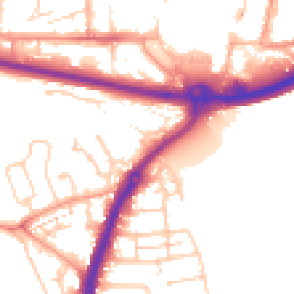 Daytime road noise heatmap for PO16 0LJ
