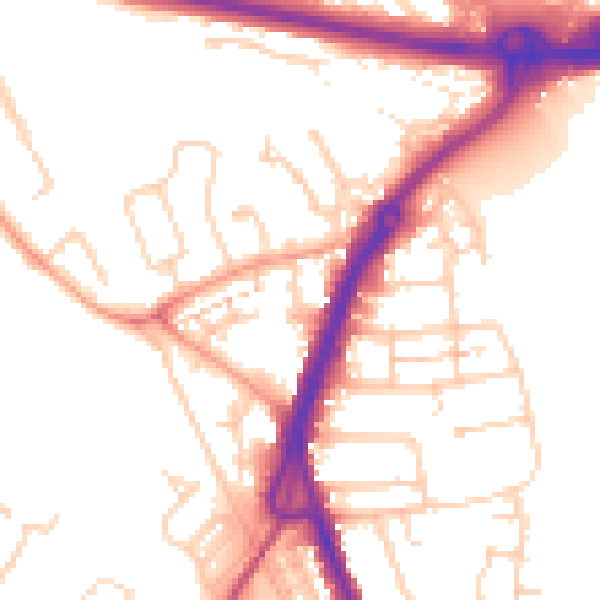 Daytime road noise heatmap for PO16 0QB