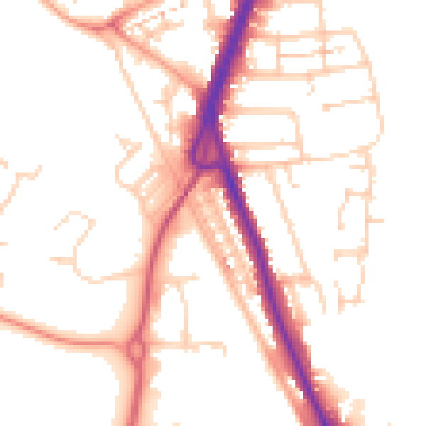 Daytime road noise heatmap for PO16 0QG