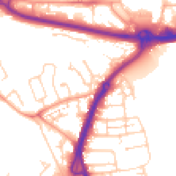 Daytime road noise heatmap for PO16 0TJ