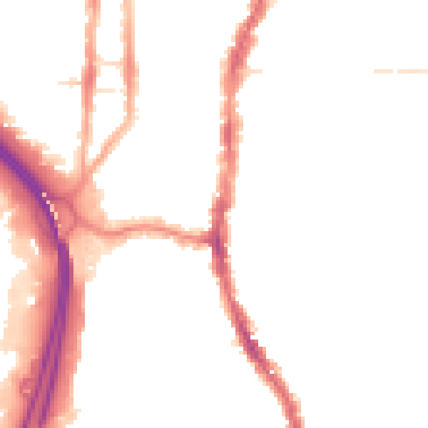 Night-time road noise heatmap for PO2 0BQ