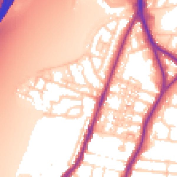 Daytime road noise heatmap for PO2 9PQ