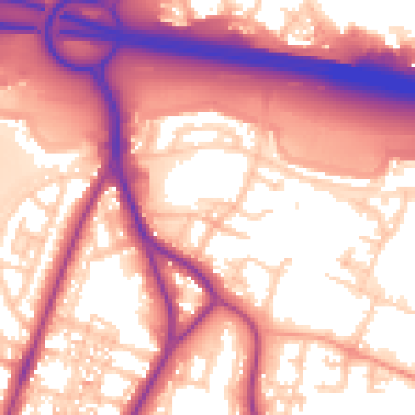 Daytime road noise heatmap for PO3 5FZ