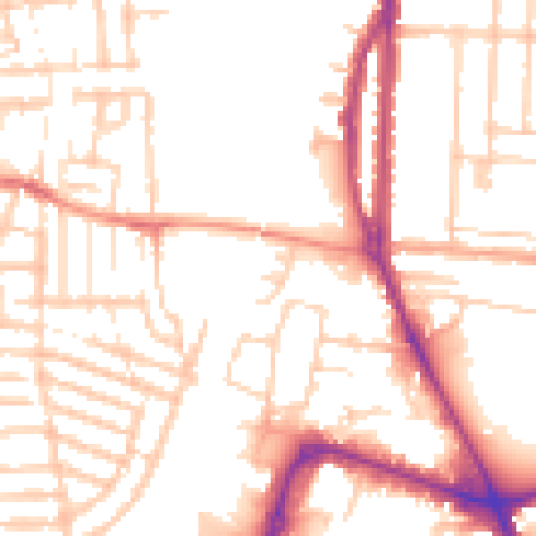 Daytime road noise heatmap for PO3 6DS