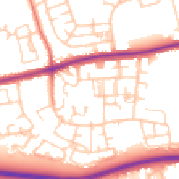 Daytime road noise heatmap for PR2 1AW