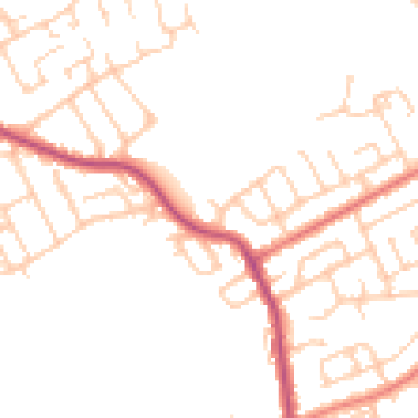 Daytime road noise heatmap for PR2 3TQ