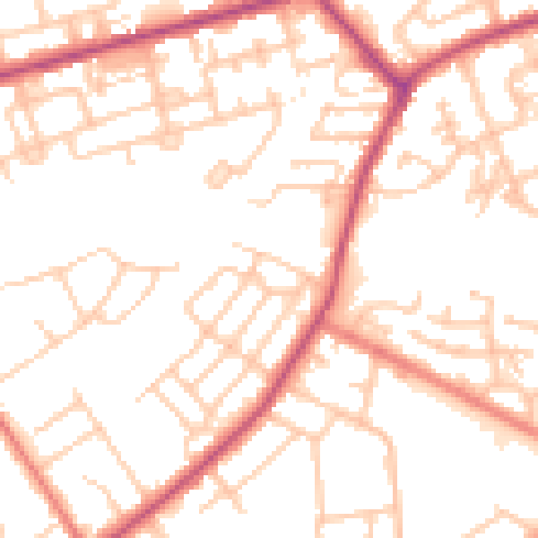 Daytime road noise heatmap for PR2 6BJ